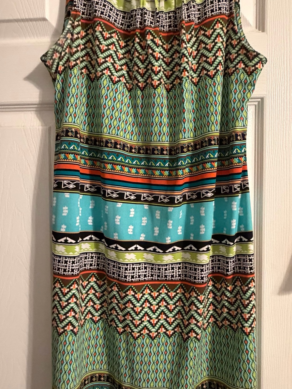 Emma & Michele Teal, Black and Orange Tribal Print Sleeveless Dress